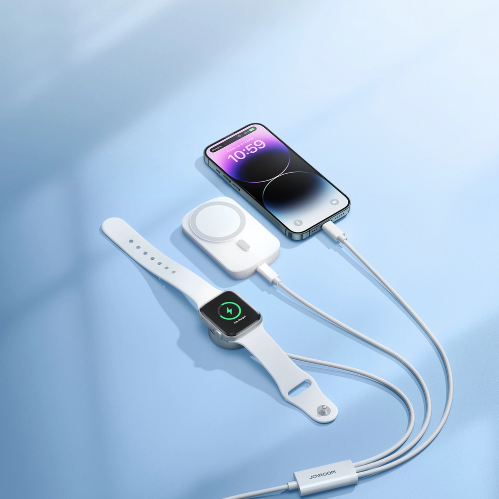 Apple Watch magnetinis įkroviklis Joyroom S-IW008 Lightning + USB-C 5 V 1.2 m (baltas)