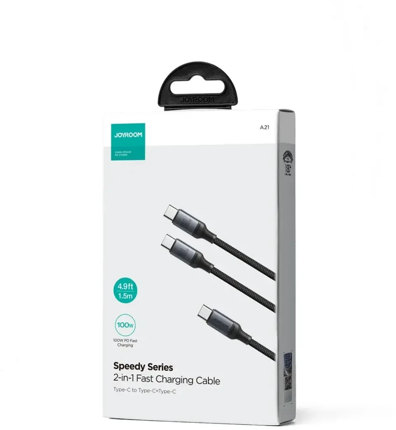 Joyroom Speedy Series SA21-1T2 duomenų perdavimo ir įkrovimo kabelis | USB-C į USB-C | 100 W | 1,5 m | juodas