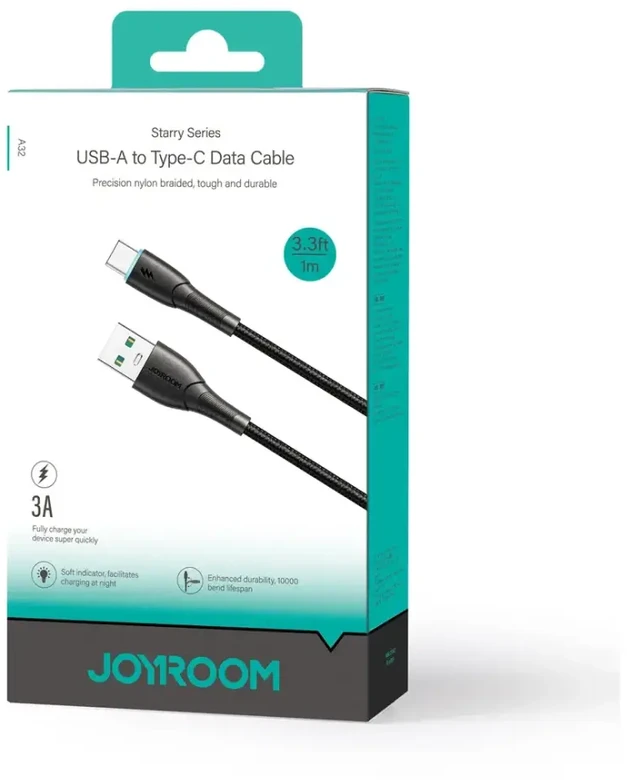 Joyroom Starry Series SA32-AC3 duomenų perdavimo ir įkrovimo kabelis | USB-A į USB-C | 15 W | 1 m | juodas