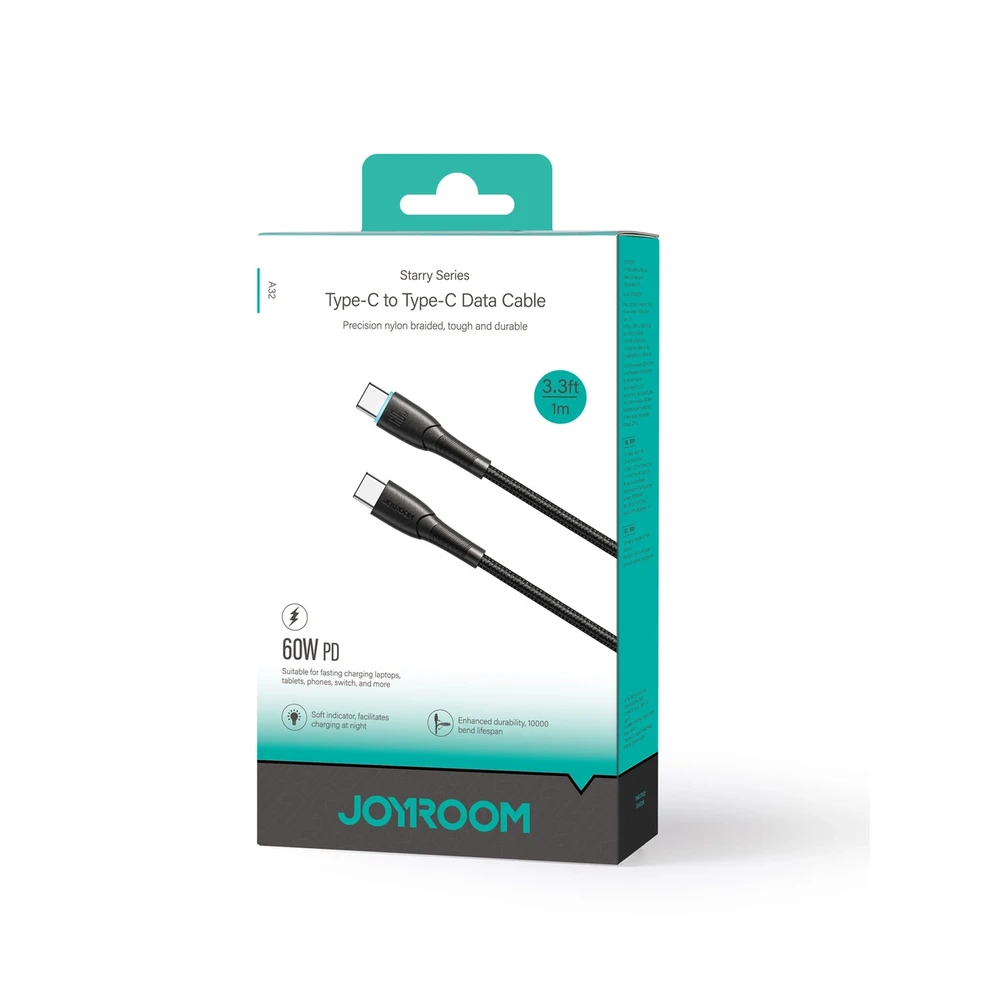 Laidas USB-C į USB-C Joyroom SA32-CC3 Starry, 60W, 1m juodas