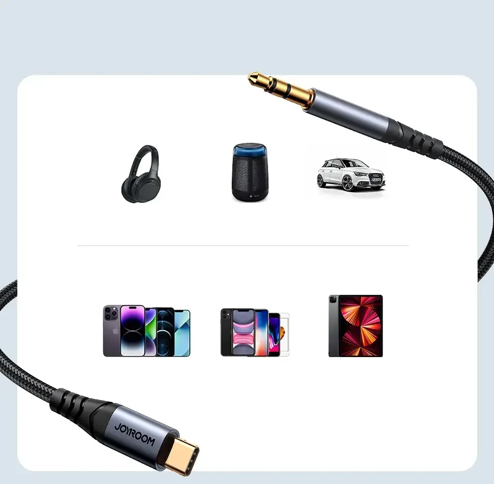 Joyroom stereo garso laidas AUX 3,5 mm mini lizdas - USB-C telefonui 1,2 m juodas (SY-A07)