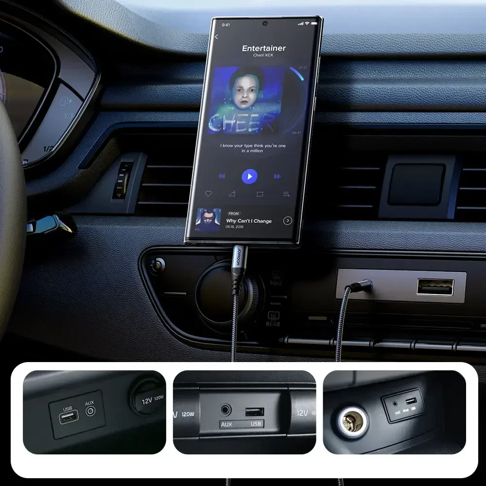 Joyroom stereo garso laidas AUX 3,5 mm mini lizdas - USB-C telefonui 1,2 m juodas (SY-A07)