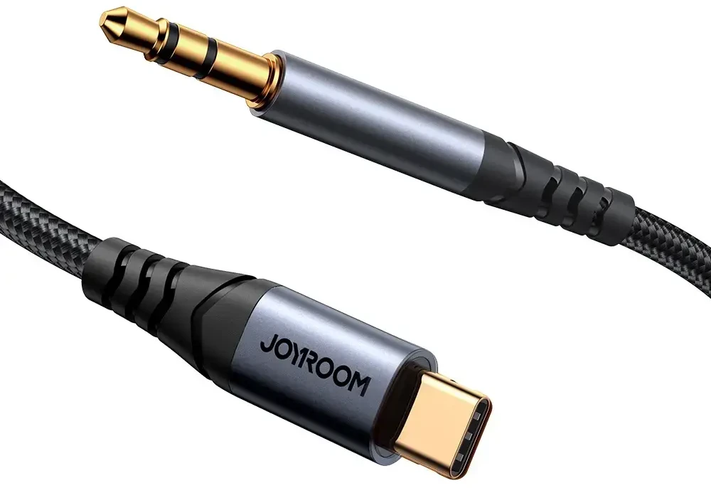 Joyroom stereo garso laidas AUX 3,5 mm mini lizdas - USB-C telefonui 1,2 m juodas (SY-A07)