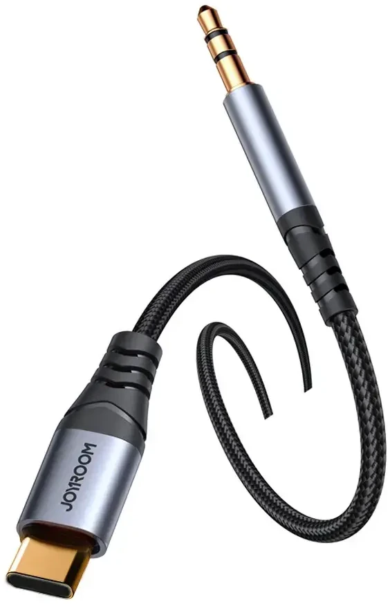 Joyroom stereo garso laidas AUX 3,5 mm mini lizdas - USB-C telefonui 1,2 m juodas (SY-A07)
