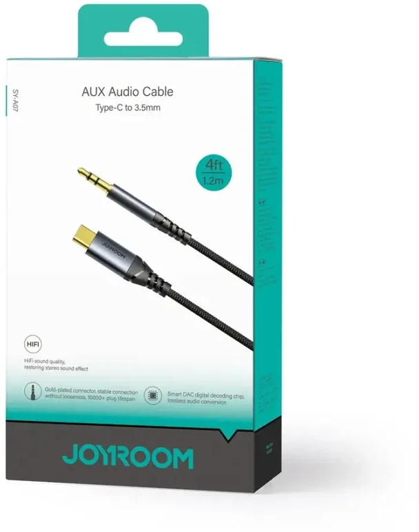 Joyroom stereo garso laidas AUX 3,5 mm mini lizdas - USB-C telefonui 1,2 m juodas (SY-A07)