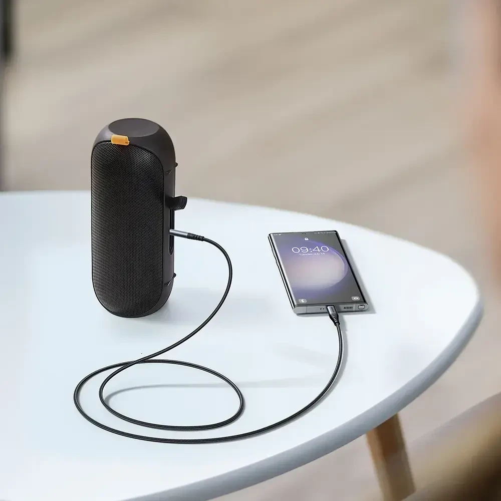 Joyroom stereo garso laidas AUX 3,5 mm mini lizdas - USB-C telefonui 1,2 m juodas (SY-A07)