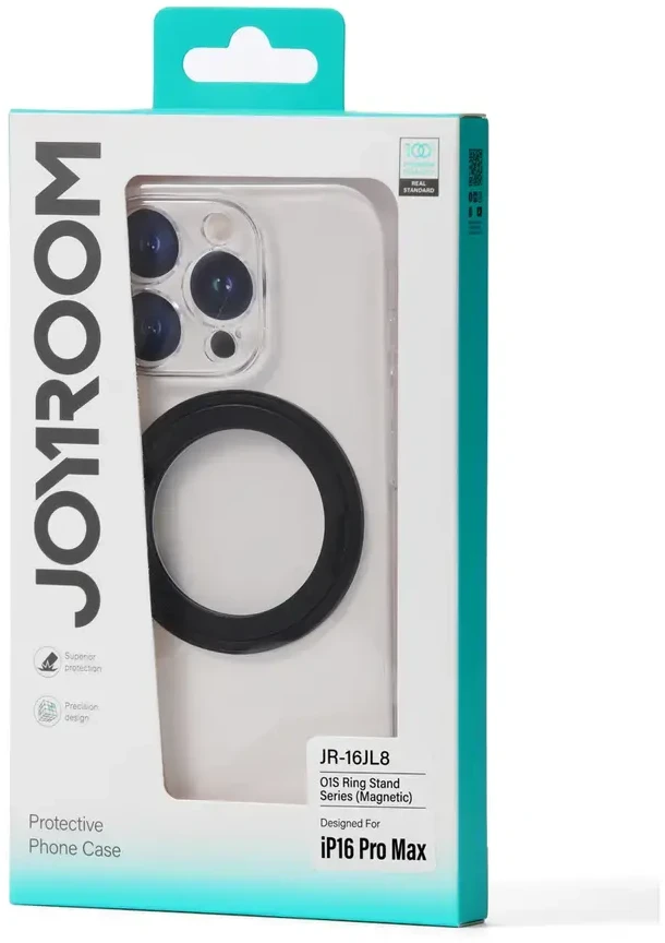 Joyroom JR-16JL6 itin plonas „iPhone 16 Pro Max“ dėklas, suderinamas su „MagSafe“ ir 360° žiediniu stovu – Juodas