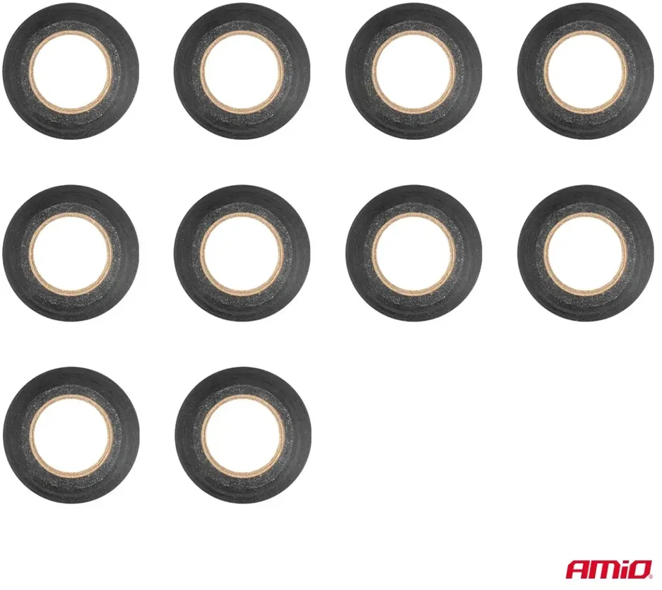 PVC izoliacinių juostų rinkinys, 10 vnt. juodų, 19 mm x 10 m x 0,13 mm, amio-04845