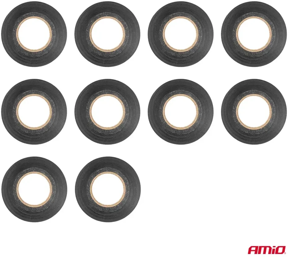 PVC izoliacinių juostų rinkinys, 10 vnt. juodų, 19 mm x 20 m x 0,13 mm, amio-04844