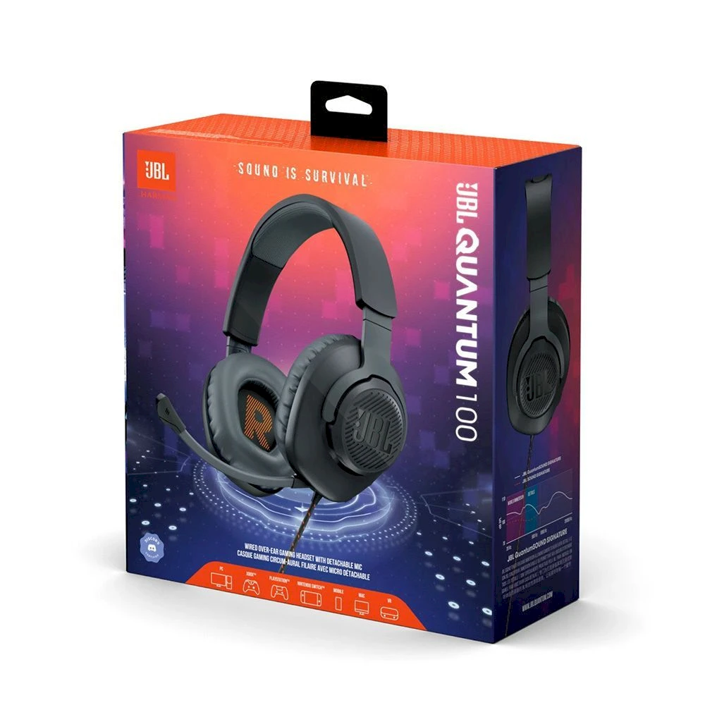 Žaidimų ausinės JBL Quantum 100, Juodos