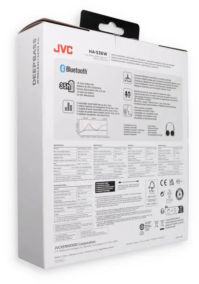 JVC, HA-S36W-WU, baltos sp. dinaminės ausinės, mikrofonas