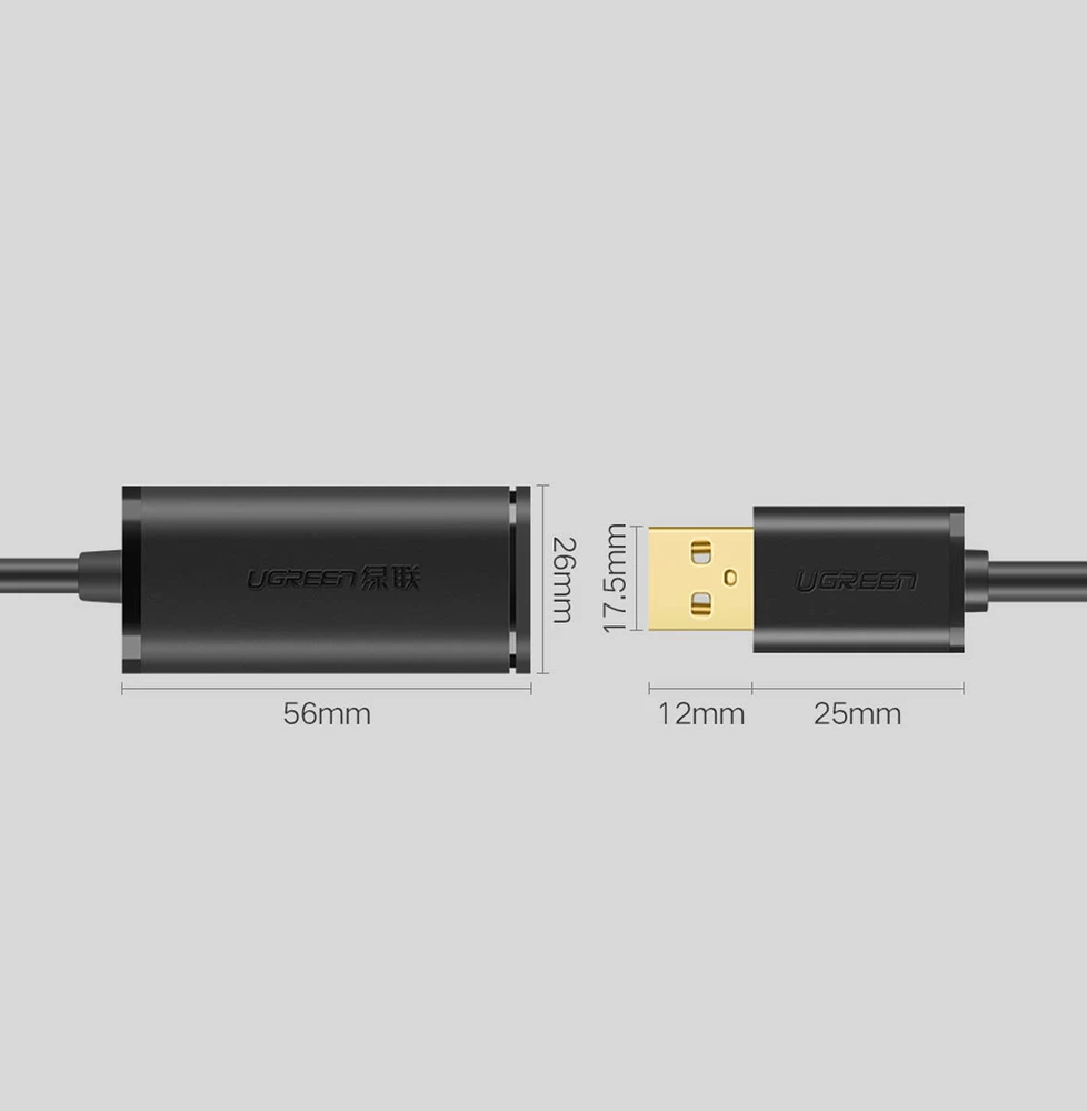 USB 2.0 UGREEN US121 laidas su signalo stiprintuvu 20m