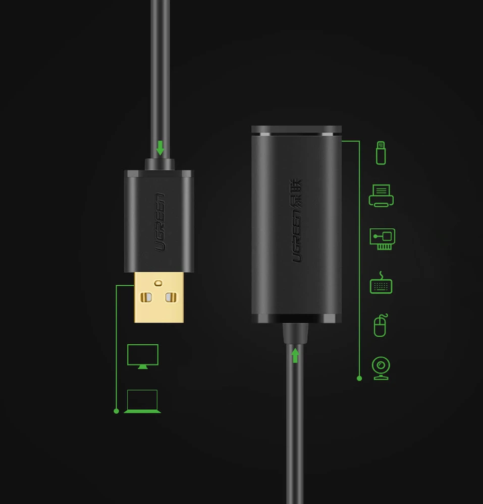 USB 2.0 UGREEN US121 laidas su signalo stiprintuvu 20m