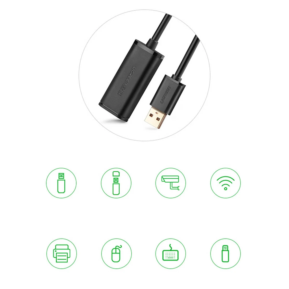 USB 2.0 UGREEN US121 laidas su signalo stiprintuvu 20m
