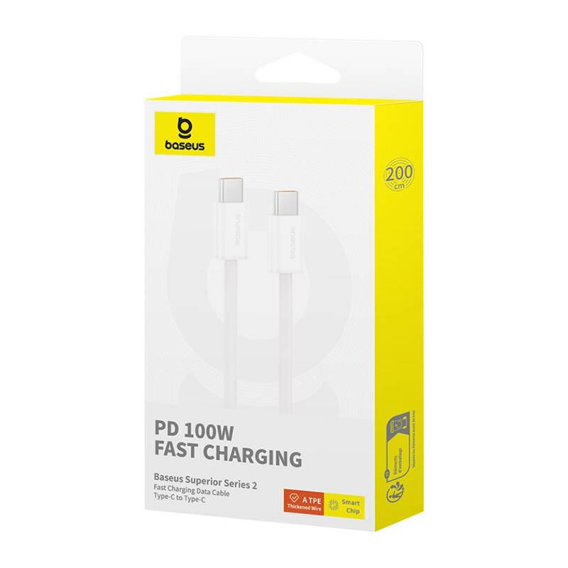 Greito įkrovimo laidas USB-C arba USB-C Baseus Superior 2 100W 2m (baltas)