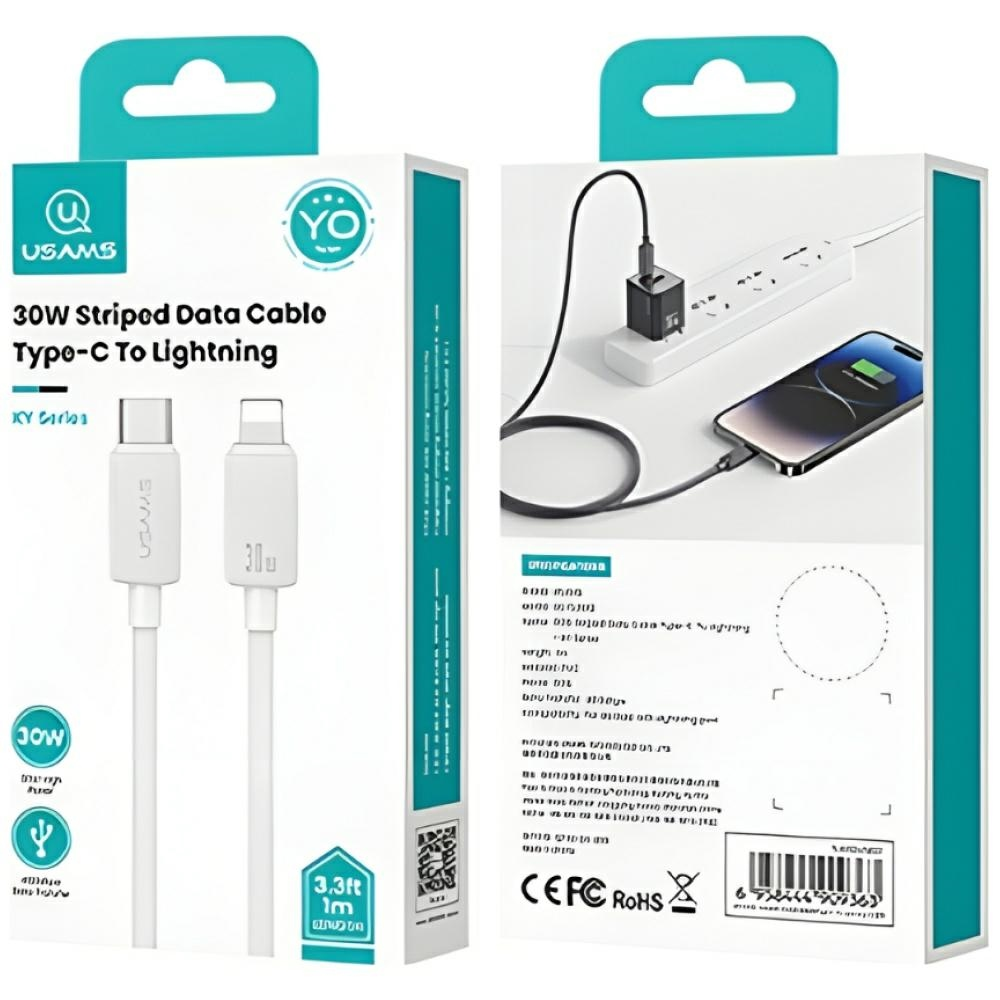 Kabelis USAMS KY Series US-SJ692 30W USB-C į Lightning 1m baltas