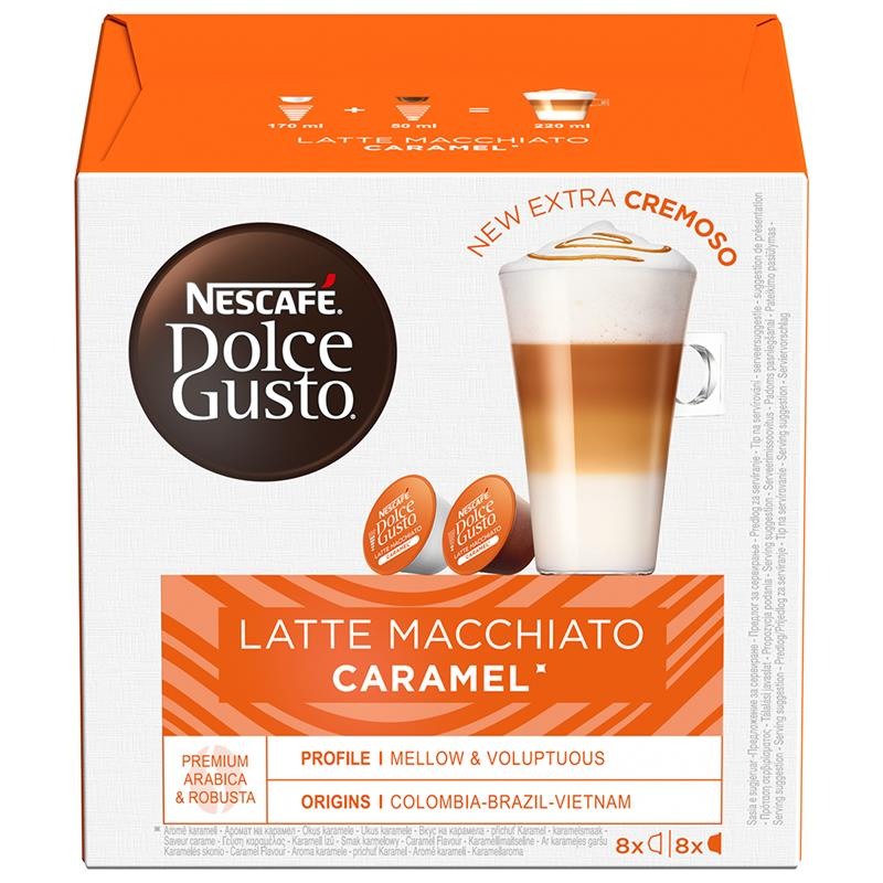 Nescafe Kavos kapsulės DOLCE GUSTO LATTE MACCHIATO CARAMEL, 8+8 vnt.