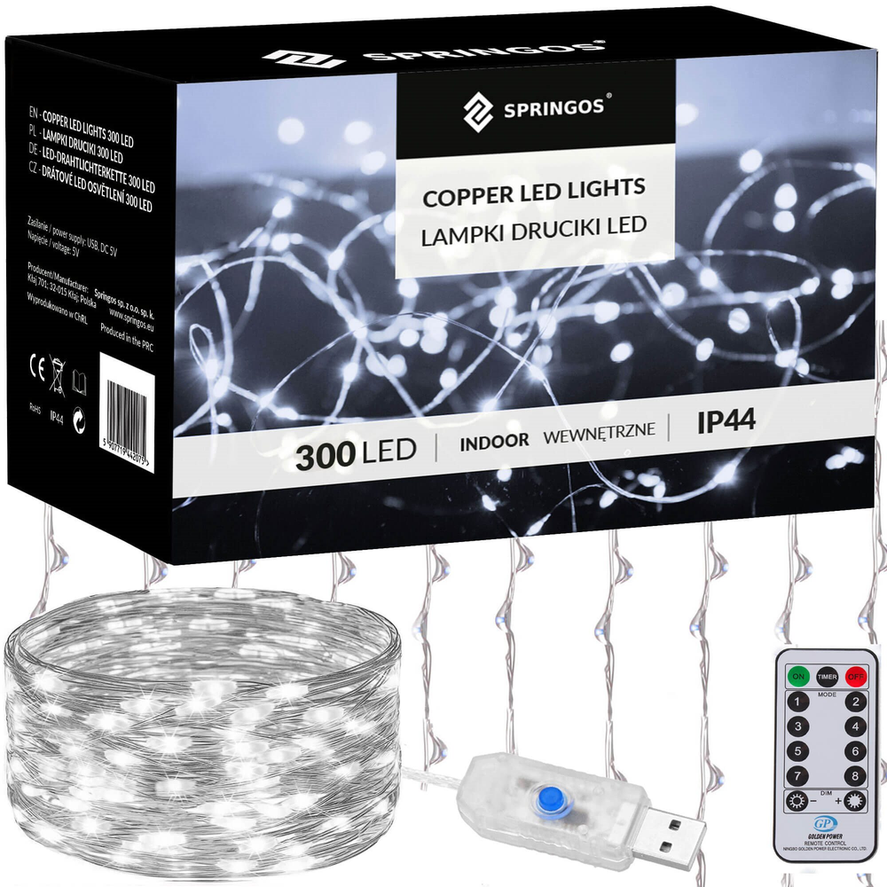 Kalėdinės užuolaidinės lemputės Springos 300 LED, 3x3 m, šaltai balta