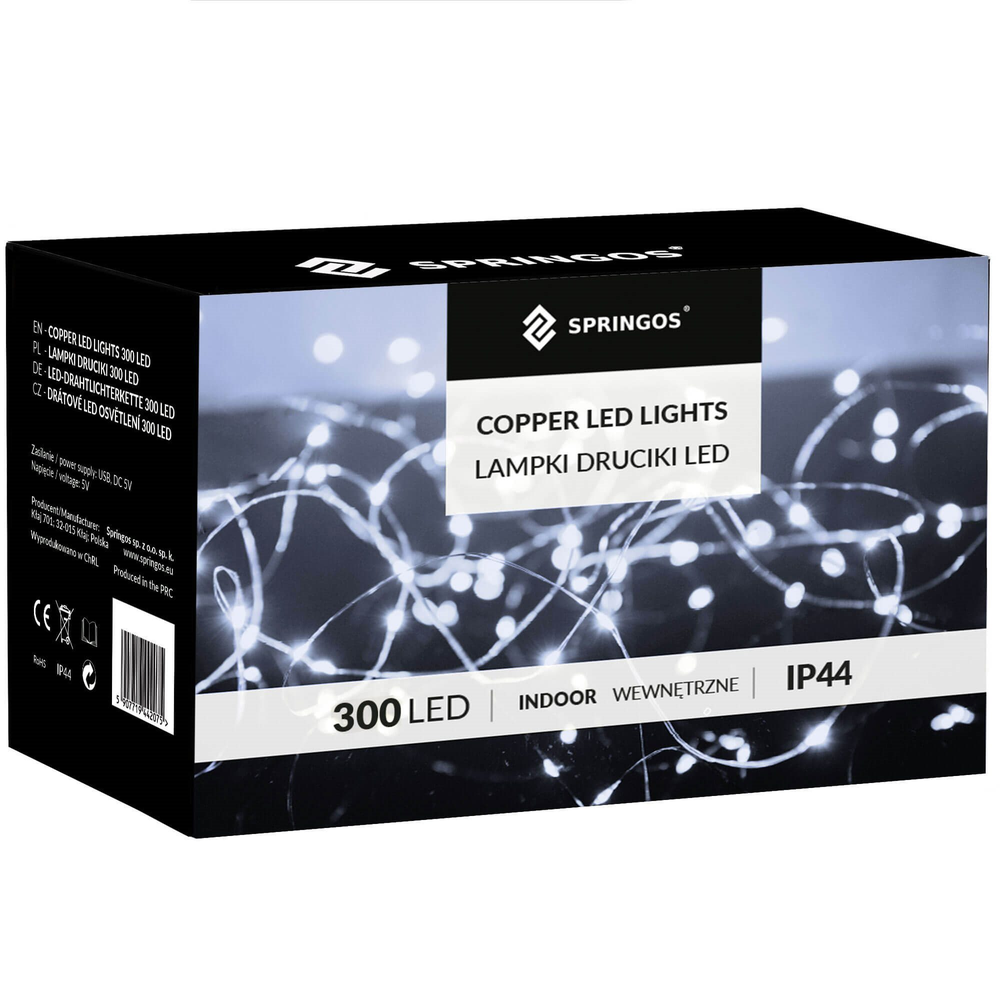 Kalėdinės užuolaidinės lemputės Springos 300 LED, 3x3 m, šaltai balta