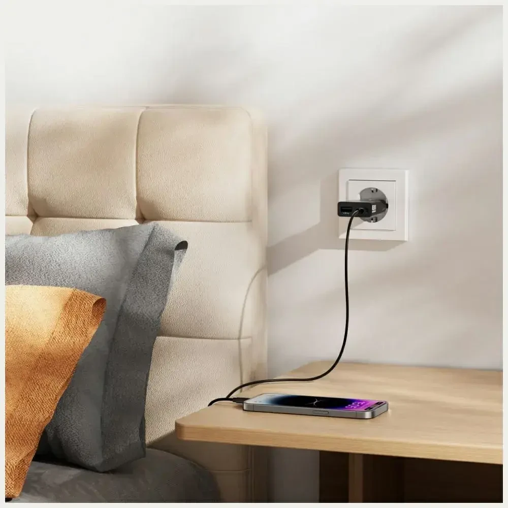 Įkroviklis jungiama į tinklą 4smarts FlatPlug Duos 30W GaN USB-C/USB-A juoda