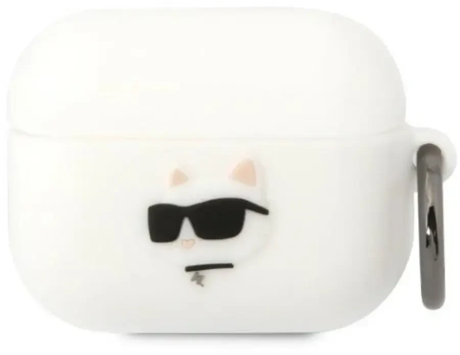 Karl Lagerfeld KLAPRUNCHH AirPods Pro dėklas baltos spalvos Silicone Choupette Head 3D