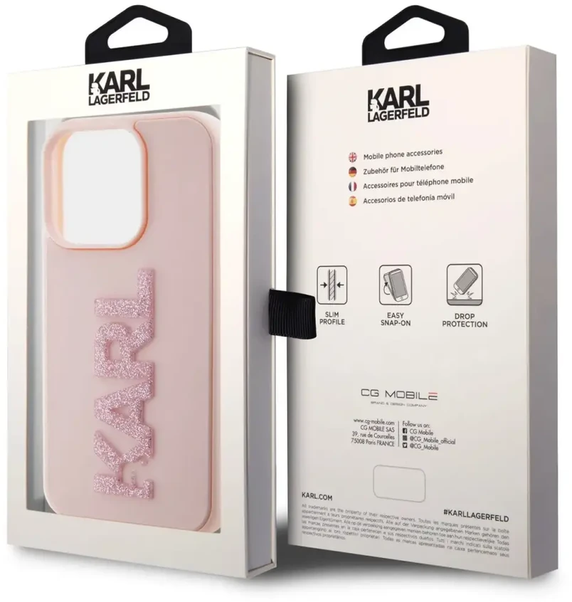 Dėklas Karl Lagerfeld KLHCP15X3DMBKCP IPHONE 15 PRO MAX 6.7 "Rožinis/Rožinis HARDCASE 3D RUBBER GLITTER LOGO