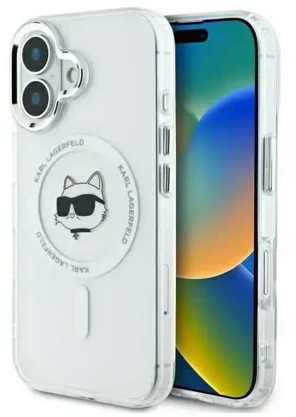 Karl Lagerfeld KLHMP16MHLSCHH Apple iPhone 16 Plus 6.7″ baltos spalvos kietas dėklas IML Metal Choupette Head MagSa