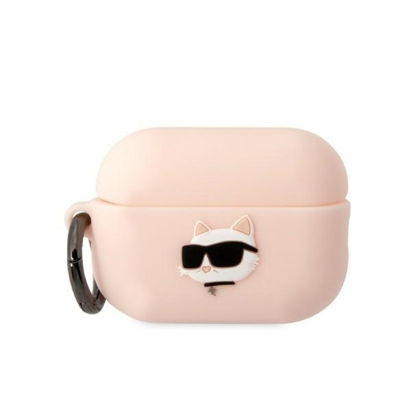 Apple AirPods Pro 2 Karl Lagerfeld silikoninis Choupette Head 3D light ausinių dėklas rožinės spalvos