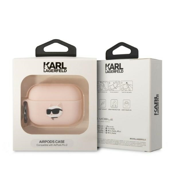 Apple AirPods Pro 2 Karl Lagerfeld silikoninis Choupette Head 3D light ausinių dėklas rožinės spalvos