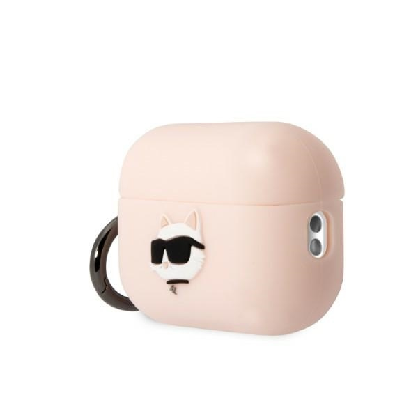 Apple AirPods Pro 2 Karl Lagerfeld silikoninis Choupette Head 3D light ausinių dėklas rožinės spalvos