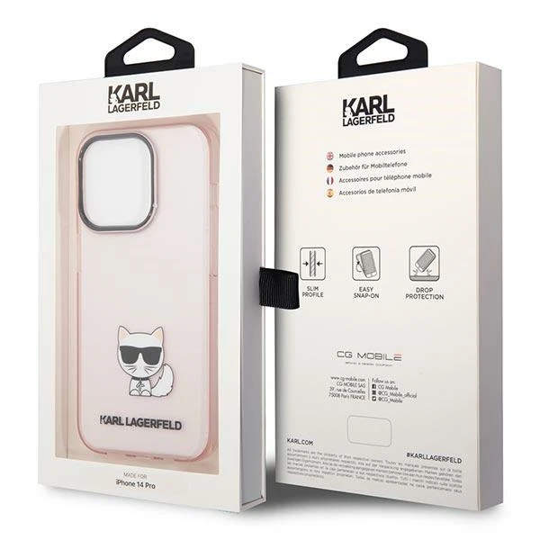 Dėklas Karl Lagerfeld Hardcase Choupette Body KLHCP14XCTTRI galinis dangtelis, Apple, iPhone 14 Pro Max, TPU, Rožinė skaidrus, 6,7 "