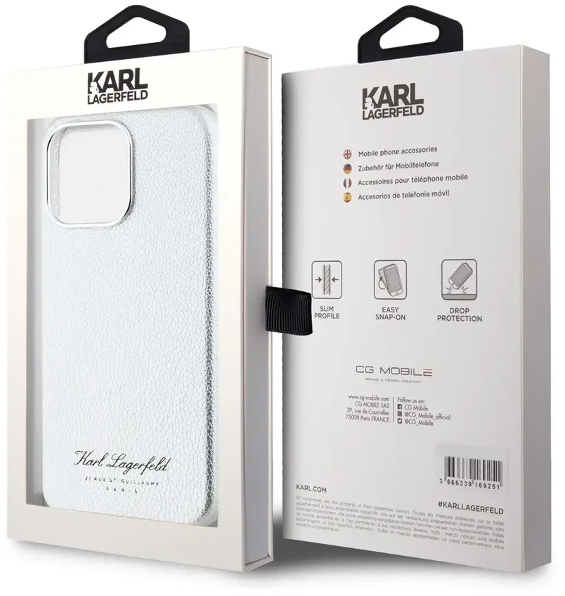 Karl Lagerfeld Grained PU Hotel RSG dėklas telefonui Apple iPhone 15 Pro Max pilkos spalvos