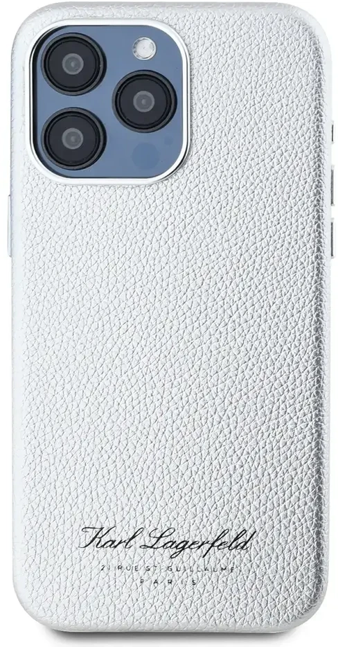 Karl Lagerfeld Grained PU Hotel RSG dėklas telefonui Apple iPhone 15 Pro Max pilkos spalvos