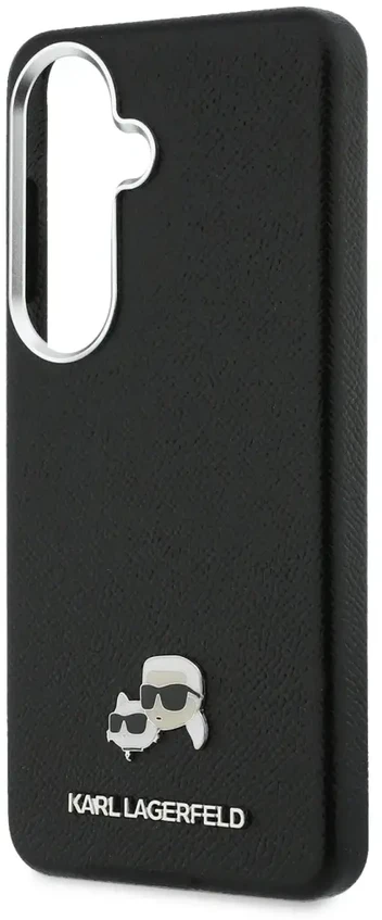 Karl Lagerfeld grūdėtos PU odos K&CH Heads telefono dėklas su MagSafe palaikymu, skirtas Samsung Galaxy S26+, juodas