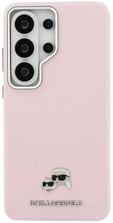 Karl Lagerfeld grūdėtos PU odos K&CH Heads telefono dėklas su MagSafe palaikymu, skirtas Samsung Galaxy S26 Ultra (S948) rožinis