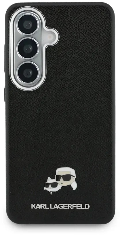 Karl Lagerfeld grūdėtos PU odos K&CH Heads telefono dėklas su MagSafe palaikymu, skirtas Samsung Galaxy S26+, juodas