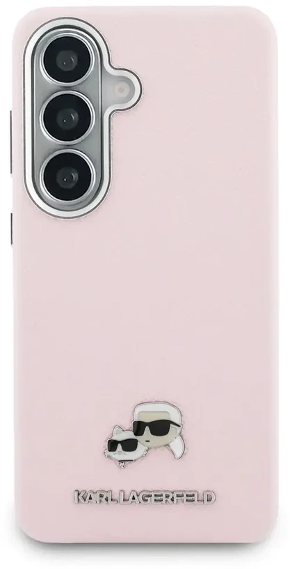 Karl Lagerfeld grūdėtos PU odos K&CH Heads telefono dėklas su MagSafe laikikliu, skirtas Samsung Galaxy S26 (S942), rožinis