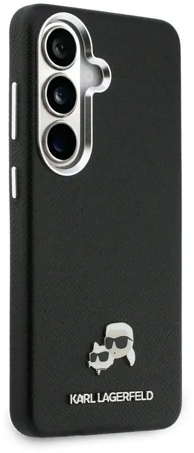Karl Lagerfeld grūdėtos PU odos K&CH Heads telefono dėklas su MagSafe palaikymu, skirtas Samsung Galaxy S26+, juodas