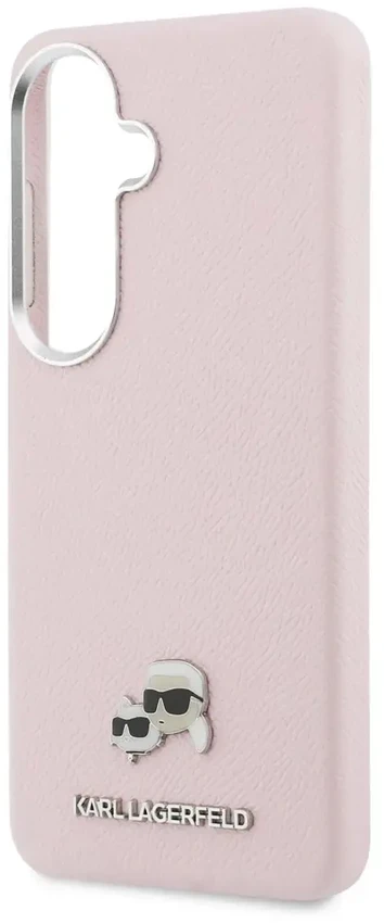 Karl Lagerfeld grūdėtos PU odos K&CH Heads telefono dėklas su MagSafe laikikliu, skirtas Samsung Galaxy S26 (S942), rožinis