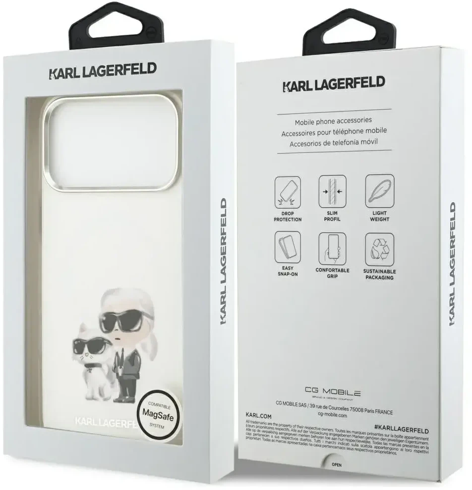 Karl Lagerfeld IML Aquarelle Karl & Choupette & Logo MagSafe - dėklas skirtas Apple iPhone 17 Pro Max baltas