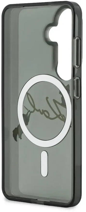 Karl Lagerfeld IML Choupette Karl Script Logo magnetinis dėklas, skirtas iPhone Samsung Galaxy S26, juodas