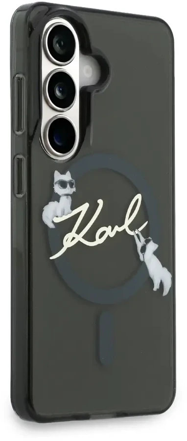 Karl Lagerfeld IML Choupette Karl Script Logo magnetinis dėklas, skirtas iPhone Samsung Galaxy S26, juodas
