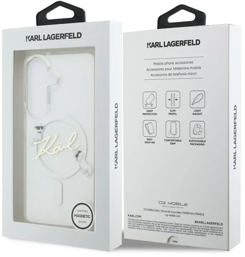 Karl Lagerfeld IML Choupette Karl Script Logo magnetinis dėklas, skirtas iPhone Samsung Galaxy S26, permatomas...