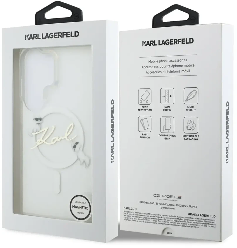 Karl Lagerfeld IML Choupette Karl Script Logo magnetinis dėklas iPhone Samsung Galaxy S26 Ultra permatomas...