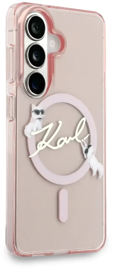 Karl Lagerfeld IML Choupette Karl Script Logo magnetinis dėklas iPhone Samsung Galaxy S26 rožinis