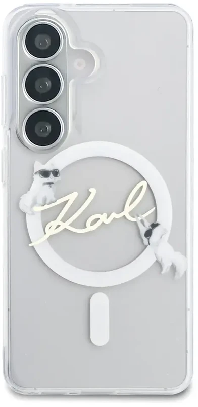 Karl Lagerfeld IML Choupette Karl Script Logo magnetinis dėklas, skirtas iPhone Samsung Galaxy S26, permatomas...