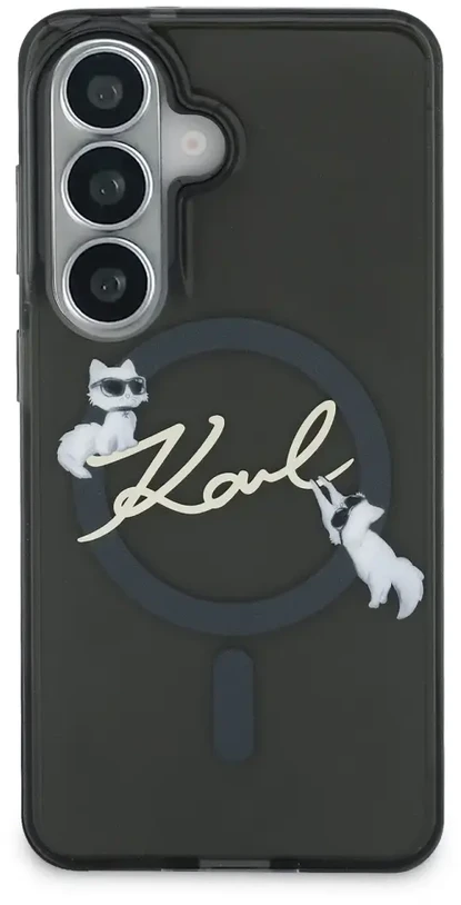 Karl Lagerfeld IML Choupette Karl Script Logo magnetinis dėklas, skirtas iPhone Samsung Galaxy S26, juodas