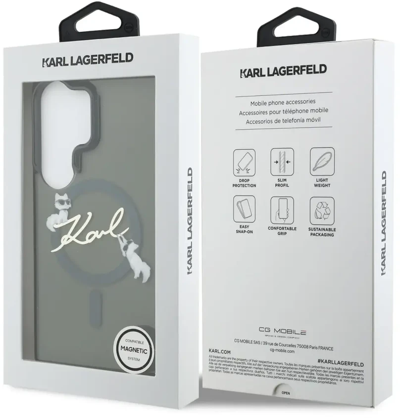 Karl Lagerfeld IML Choupette Karl Script Logo magnetinis dėklas iPhone Samsung Galaxy S26 Ultra juodas...