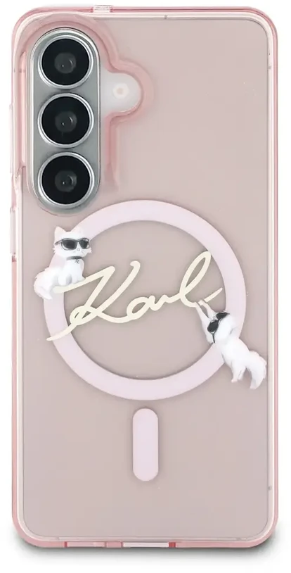 Karl Lagerfeld IML Choupette Karl Script Logo magnetinis dėklas iPhone Samsung Galaxy S26 rožinis