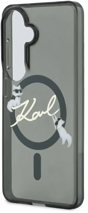 Karl Lagerfeld IML Choupette Karl Script Logo magnetinis dėklas, skirtas iPhone Samsung Galaxy S26, juodas